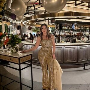 Gold Sequin Strapless Jumpsuit for Women